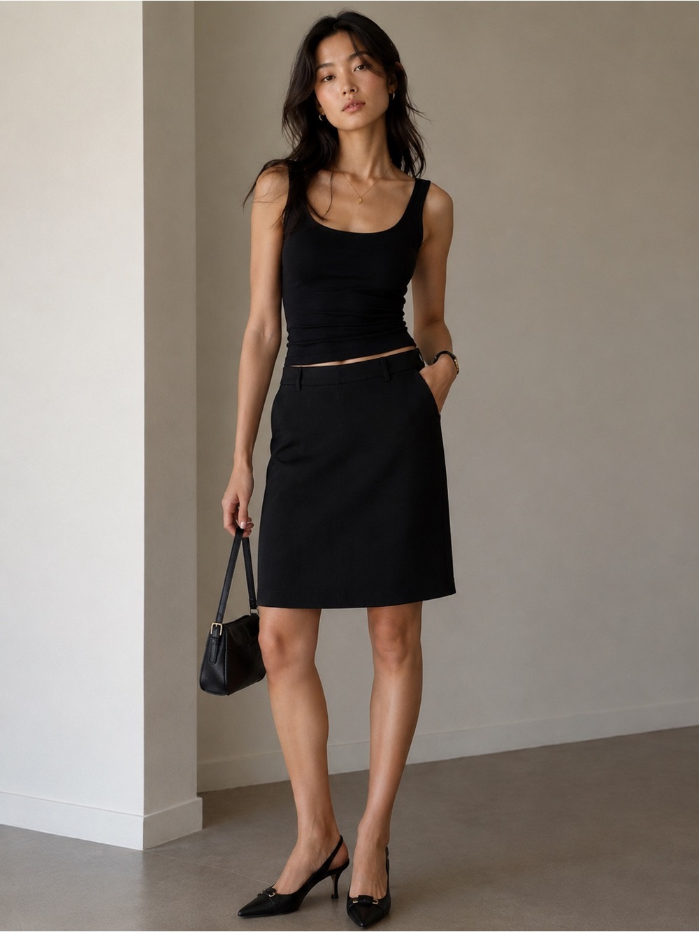 SUZY SHEIR- Classic Black A-Line Skirt - Women's